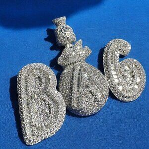 Sterling Silver Moissanite diamond Money Bag Iced out Pendant Mens piece